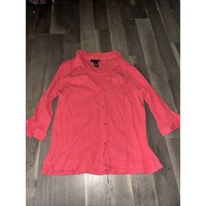 Denim & Co. 100% Cotton Shirt Pink Button Down Women 3X